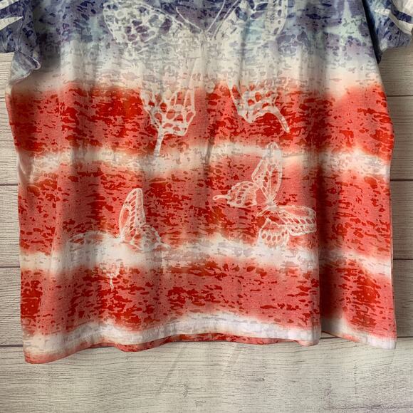 FRESH Red White Blue Butterfly Top Jeweled Stars and Stripes Size 1X - Picture 8 of 15